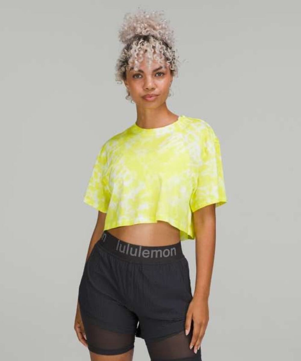 Lululemon All Yours Cropped Tee Tie Dye Marmoleado Eccentric Lime Neon Yellow XS